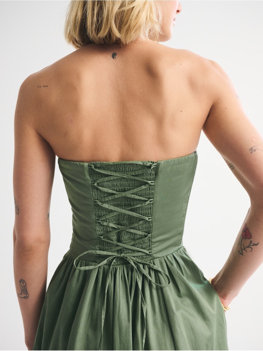 NWT Abercrombie & Fitch Strapless Olive Midi Dress - Picture 2 of 6